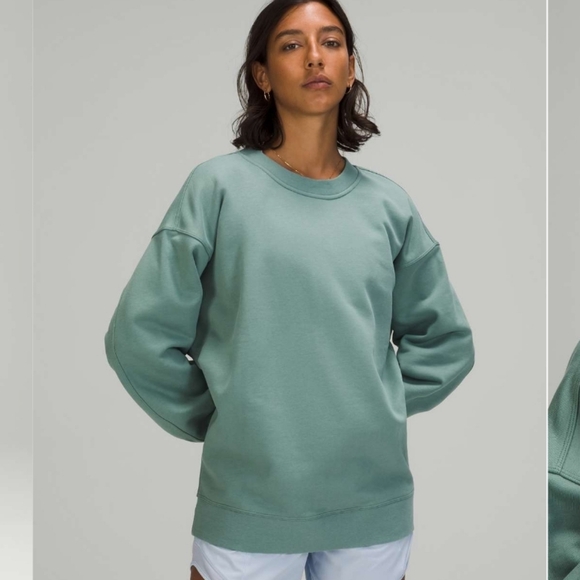 lululemon athletica Tops - Lululemon Perfectly Oversized Crew in Tidewater Teal Cotton/terry